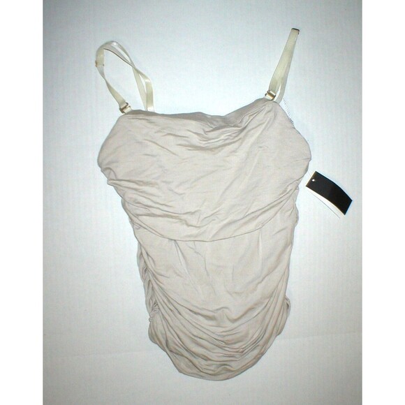 NWT New Designer Josie Natori Top Tank S Beige Ruched Adjustable Convertible Str - Picture 1 of 5